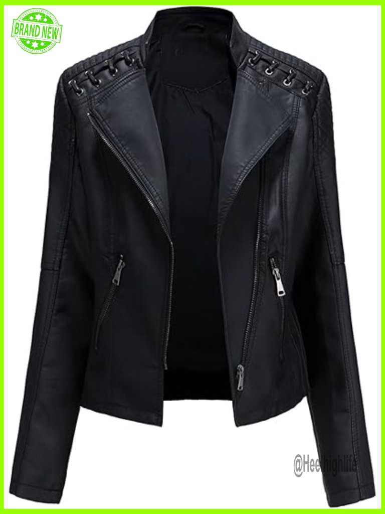 Faux Leather Slim Fit Motorcycle Biker Jacket Zipper Closure Short Waist